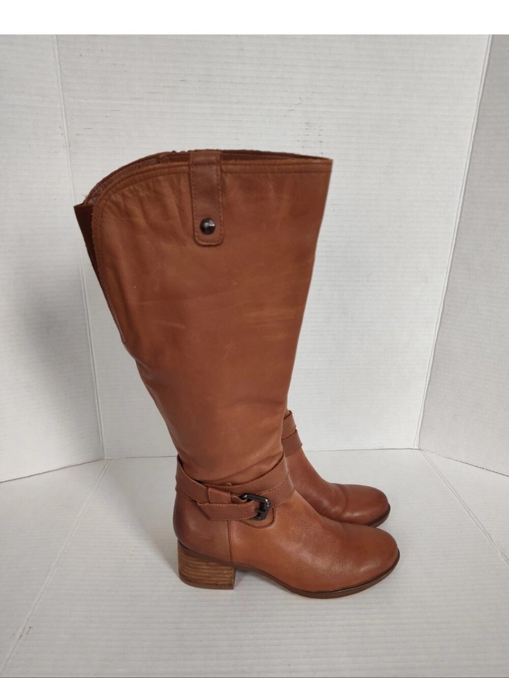 Naturalizer Brown Tall Leather Riding Boots Size 5M Wide Calf Side Zip Low Heel